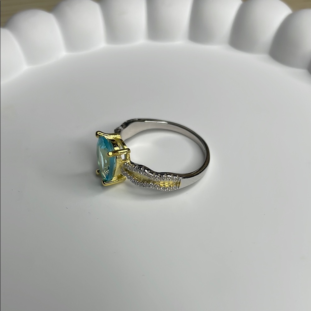 S925 Elegant Blue and Silver Ring aquamarine - Picture 6 of 8